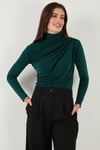 Streç Büzgü Detaylı Slim Fit Dik Yaka Kadın Bluz 669925 NEFTİ