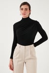 Streç Büzgü Detaylı Slim Fit Dik Yaka Kadın Bluz 669925 SİYAH