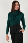 Streç Büzgü Detaylı Slim Fit Dik Yaka Kadın Bluz 669925 NEFTİ