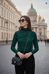 Streç Büzgü Detaylı Slim Fit Dik Yaka Kadın Bluz 669925 NEFTİ