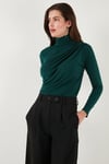 Streç Büzgü Detaylı Slim Fit Dik Yaka Kadın Bluz 669925 NEFTİ