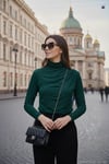 Streç Büzgü Detaylı Slim Fit Dik Yaka Kadın Bluz 669925 NEFTİ