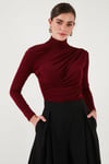 Streç Büzgü Detaylı Slim Fit Dik Yaka Kadın Bluz 669925 BORDO