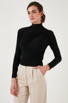Streç Büzgü Detaylı Slim Fit Dik Yaka Kadın Bluz 669925 SİYAH