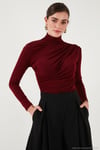Streç Büzgü Detaylı Slim Fit Dik Yaka Kadın Bluz 669925 BORDO