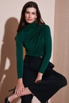 Streç Büzgü Detaylı Slim Fit Dik Yaka Kadın Bluz 669925 NEFTİ