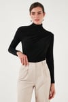 Streç Büzgü Detaylı Slim Fit Dik Yaka Kadın Bluz 669925 SİYAH
