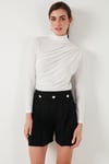 Streç Büzgü Detaylı Slim Fit Dik Yaka Kadın Bluz 669925 EKRU