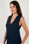 Streç Fitted Fit V Yaka Düğmeli Kadın Yelek 5865971 LACİVERT