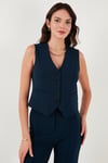 Streç Fitted Fit V Yaka Düğmeli Kadın Yelek 5865971 LACİVERT