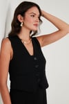 Streç Fitted Fit V Yaka Düğmeli Kadın Yelek 5865971 SİYAH