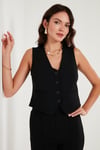 Streç Fitted Fit V Yaka Düğmeli Kadın Yelek 5865971 SİYAH