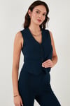 Streç Fitted Fit V Yaka Düğmeli Kadın Yelek 5865971 LACİVERT
