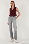 Streç Fitted Fit V Yaka Düğmeli Kadın Yelek 5865971 BORDO