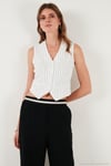 Streç Fitted Fit V Yaka Düğmeli Kadın Yelek 5865971 BEYAZ-SİYAH