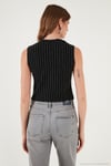 Streç Fitted Fit V Yaka Düğmeli Kadın Yelek 5865971 SİYAH-BEYAZ