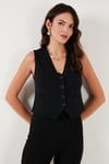 Streç Fitted Fit V Yaka Düğmeli Kadın Yelek 5865971 SİYAH