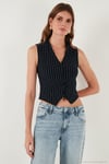 Streç Fitted Fit V Yaka Düğmeli Kadın Yelek 5865971 LACİVERT-BEYAZ