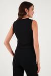 Streç Fitted Fit V Yaka Düğmeli Kadın Yelek 5865971 SİYAH