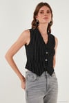 Streç Fitted Fit V Yaka Düğmeli Kadın Yelek 5865971 SİYAH-BEYAZ