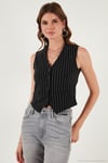 Streç Fitted Fit V Yaka Düğmeli Kadın Yelek 5865971 SİYAH-BEYAZ