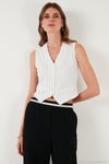 Streç Fitted Fit V Yaka Düğmeli Kadın Yelek 5865971 BEYAZ-SİYAH