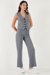 Streç Fitted Fit V Yaka Düğmeli Kadın Yelek 5865971 FÜME