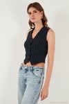 Streç Fitted Fit V Yaka Düğmeli Kadın Yelek 5865971 LACİVERT-BEYAZ