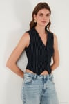Streç Fitted Fit V Yaka Düğmeli Kadın Yelek 5865971 LACİVERT-BEYAZ
