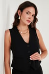 Streç Fitted Fit V Yaka Düğmeli Kadın Yelek 5865971 SİYAH
