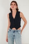 Streç Fitted Fit V Yaka Düğmeli Kadın Yelek 5865971 LACİVERT-BEYAZ