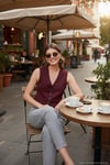 Streç Fitted Fit V Yaka Düğmeli Kadın Yelek 5865971 BORDO