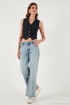 Streç Fitted Fit V Yaka Düğmeli Kadın Yelek 5865971 LACİVERT-BEYAZ