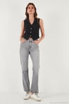 Streç Fitted Fit V Yaka Düğmeli Kadın Yelek 5865971 SİYAH-BEYAZ