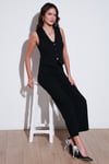 Streç Fitted Fit V Yaka Düğmeli Kadın Yelek 5865971 SİYAH