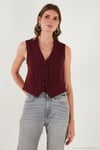 Streç Fitted Fit V Yaka Düğmeli Kadın Yelek 5865971 BORDO