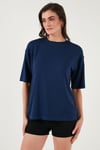 Streç Oversize Fit Bisiklet Yaka Kadın T Shirt 5865911 LACİVERT