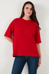Streç Oversize Fit Bisiklet Yaka Kadın T Shirt 5865911 KIRMIZI