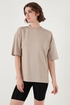 Streç Oversize Fit Bisiklet Yaka Kadın T Shirt 5865911 TAŞ