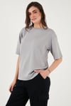 Streç Oversize Fit Bisiklet Yaka Kadın T Shirt 5865911 GRİ