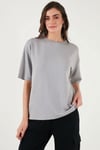 Streç Oversize Fit Bisiklet Yaka Kadın T Shirt 5865911 GRİ