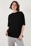 Streç Oversize Fit Bisiklet Yaka Kadın T Shirt 5865911 SİYAH
