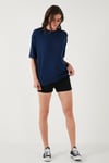 Streç Oversize Fit Bisiklet Yaka Kadın T Shirt 5865911 LACİVERT