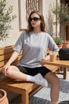 Streç Oversize Fit Bisiklet Yaka Kadın T Shirt 5865911 GRİ