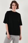 Streç Oversize Fit Bisiklet Yaka Kadın T Shirt 5865911 SİYAH
