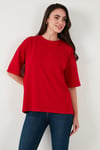 Streç Oversize Fit Bisiklet Yaka Kadın T Shirt 5865911 KIRMIZI
