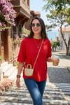Streç Oversize Fit Bisiklet Yaka Kadın T Shirt 5865911 KIRMIZI