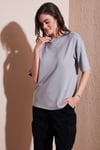 Streç Oversize Fit Bisiklet Yaka Kadın T Shirt 5865911 GRİ