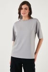 Streç Oversize Fit Bisiklet Yaka Kadın T Shirt 5865911 GRİ