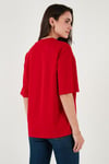 Streç Oversize Fit Bisiklet Yaka Kadın T Shirt 5865911 KIRMIZI